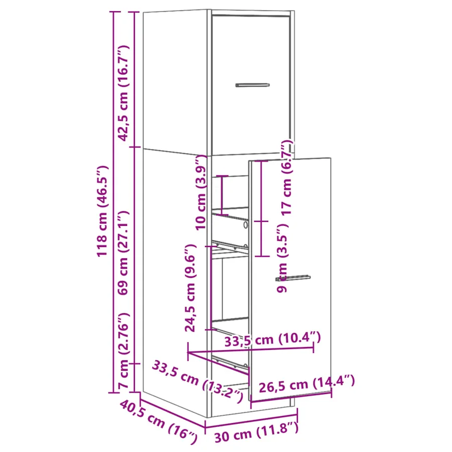 Armoire d'apothicaire chêne fumé 30x41x118 cm bois d'ingénierie - 10