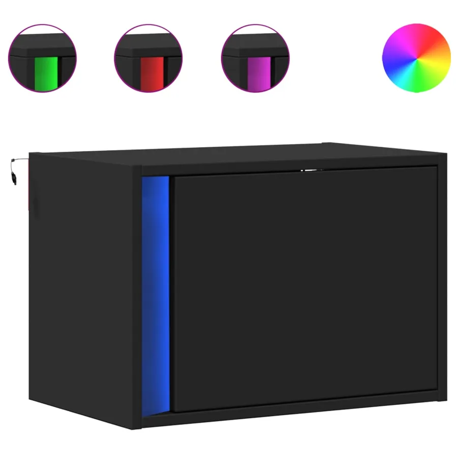 Tables de chevet murales avec lumières LED 2 pcs noir - 2