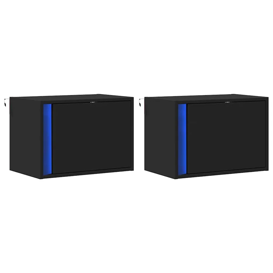 Tables de chevet murales avec lumières LED 2 pcs noir - 3