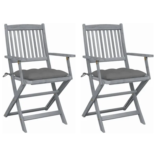 Chaises pliables d'extérieur lot de 2 et coussins Bois d'acacia