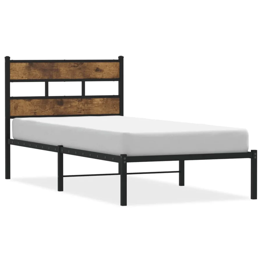 Cadre de lit en métal sans matelas chêne fumé 75x190 cm - 2