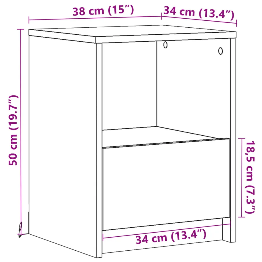 Armoire de chevet et lumières LED chêne marron bois ingénierie - 14
