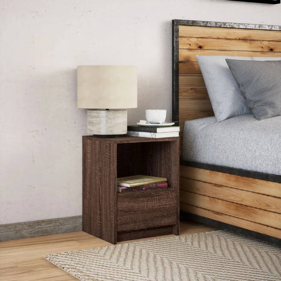 Armoire de chevet et lumières LED chêne marron bois ingénierie - 4