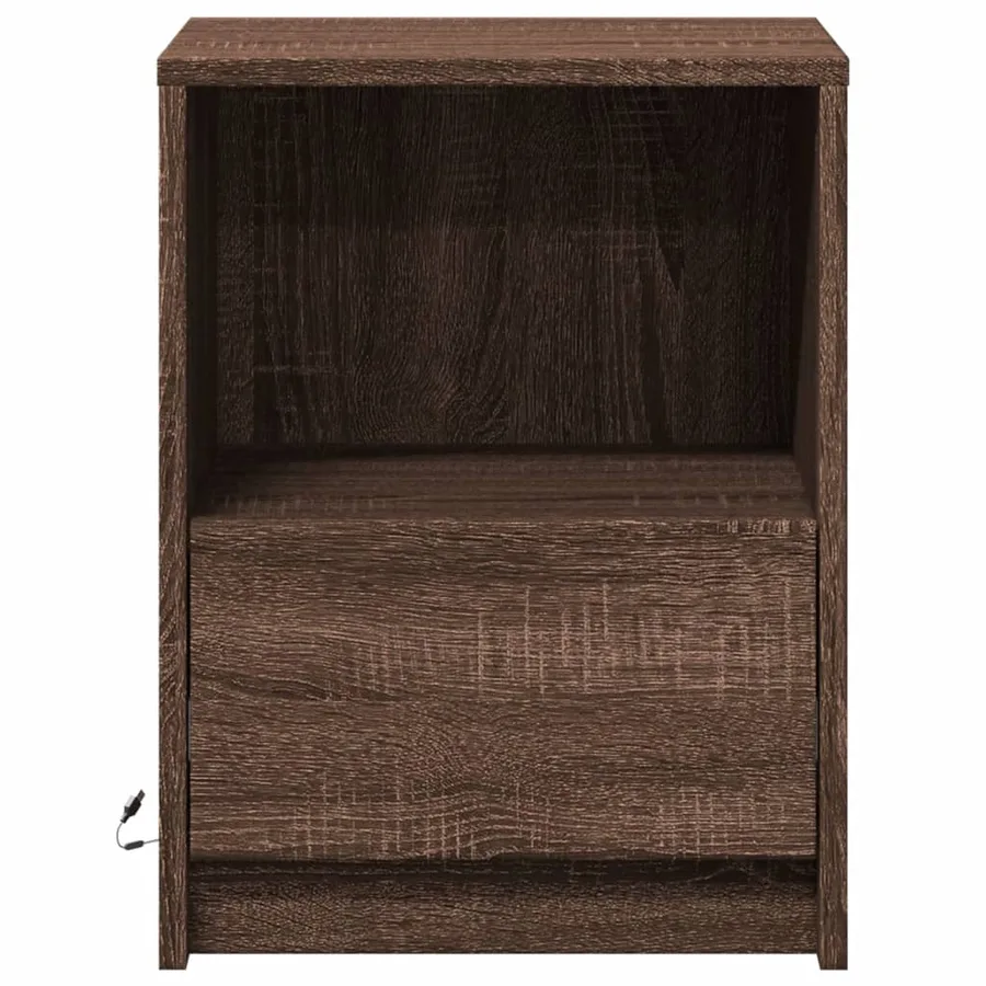 Armoire de chevet et lumières LED chêne marron bois ingénierie - 6