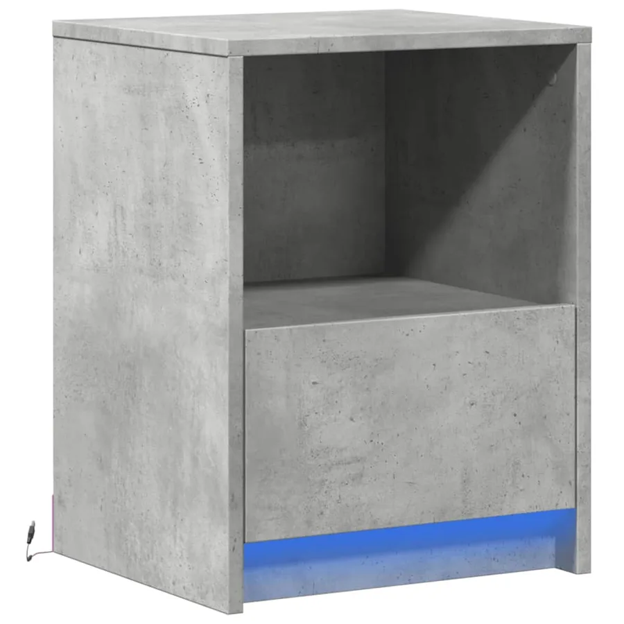 Armoire de chevet et lumières LED gris béton bois d'ingénierie - 3