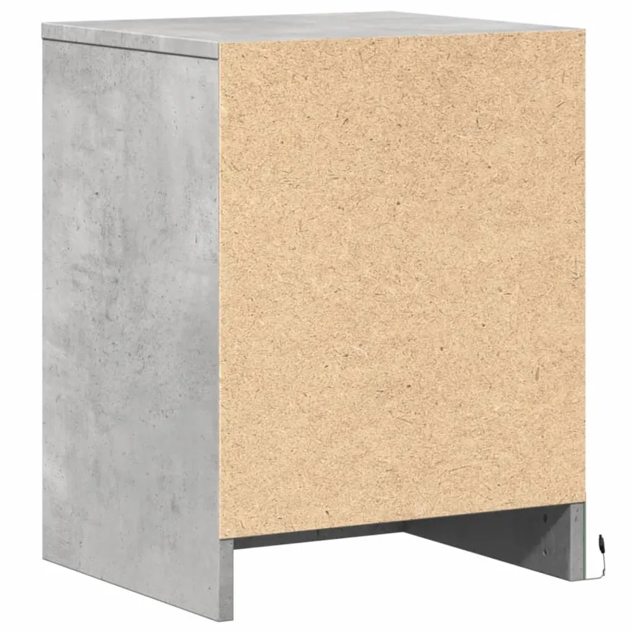 Armoire de chevet et lumières LED gris béton bois d'ingénierie - 8