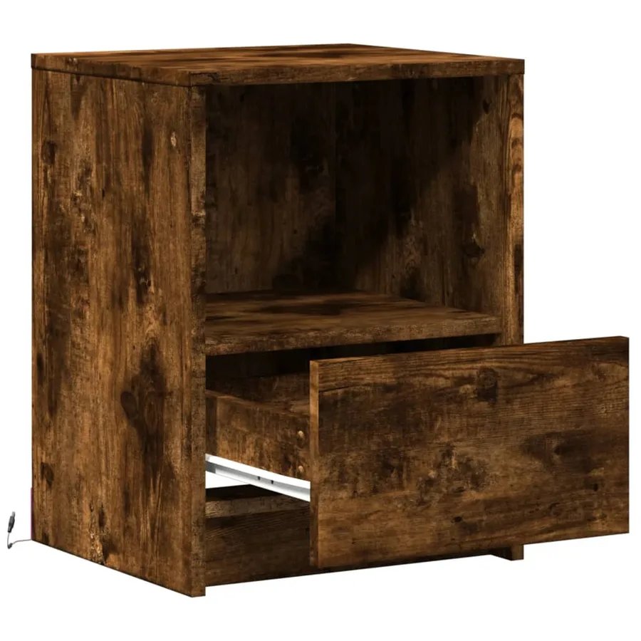 Armoire de chevet et lumières LED chêne fumé bois d'ingénierie - 12