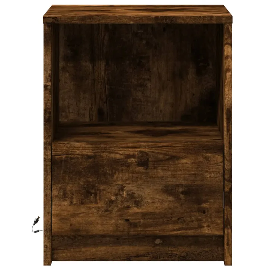 Armoire de chevet et lumières LED chêne fumé bois d'ingénierie - 6