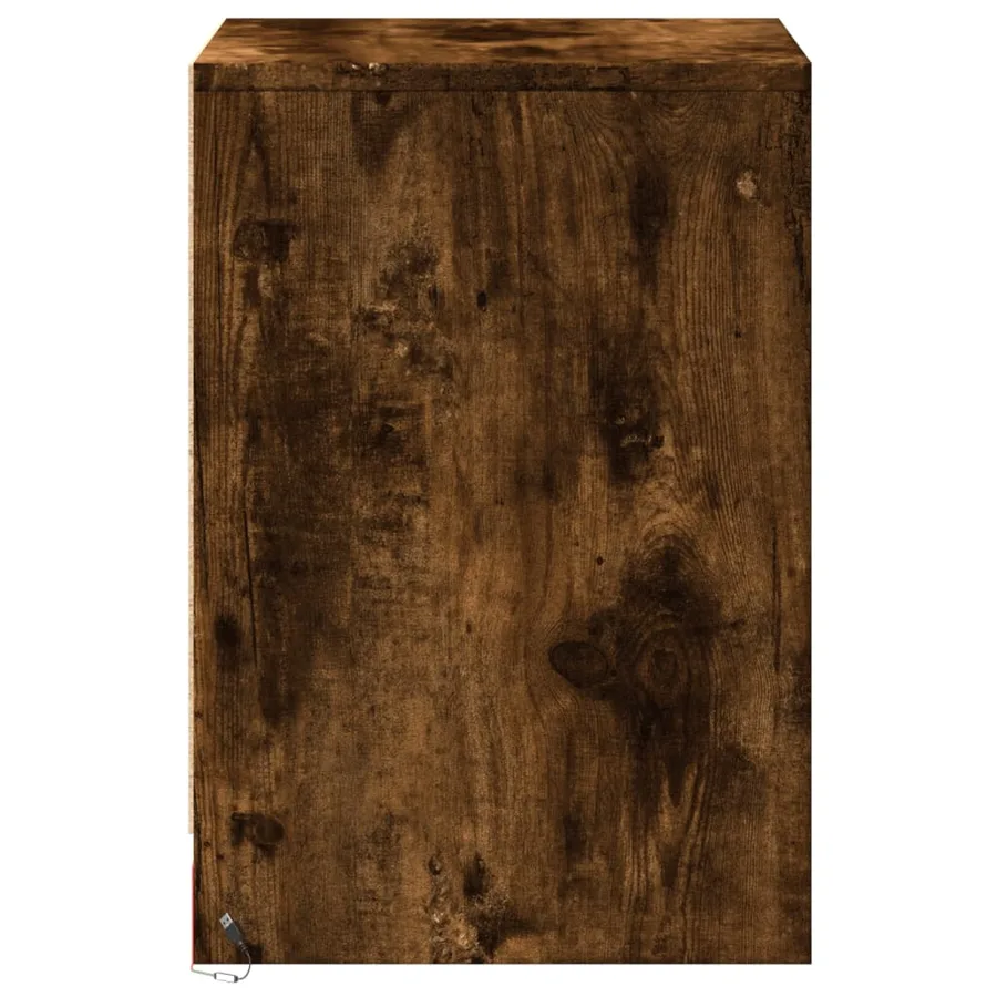 Armoire de chevet et lumières LED chêne fumé bois d'ingénierie - 7