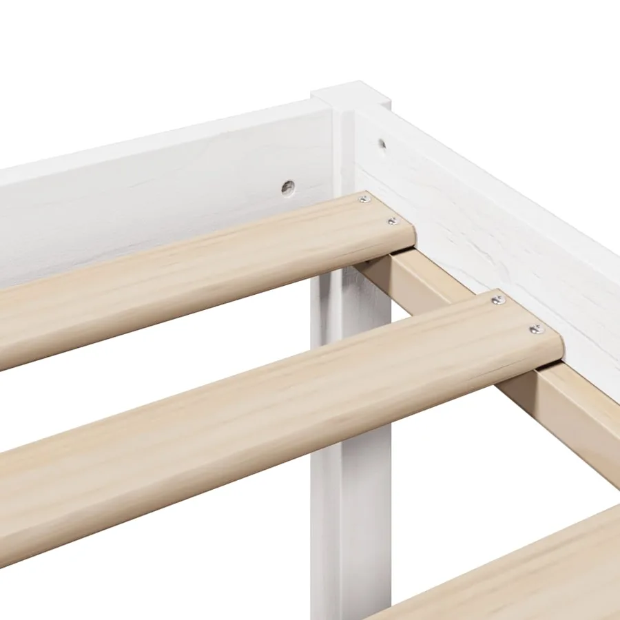 Lit bibliothèque sans matelas blanc 200x200 cm bois pin massif - 9