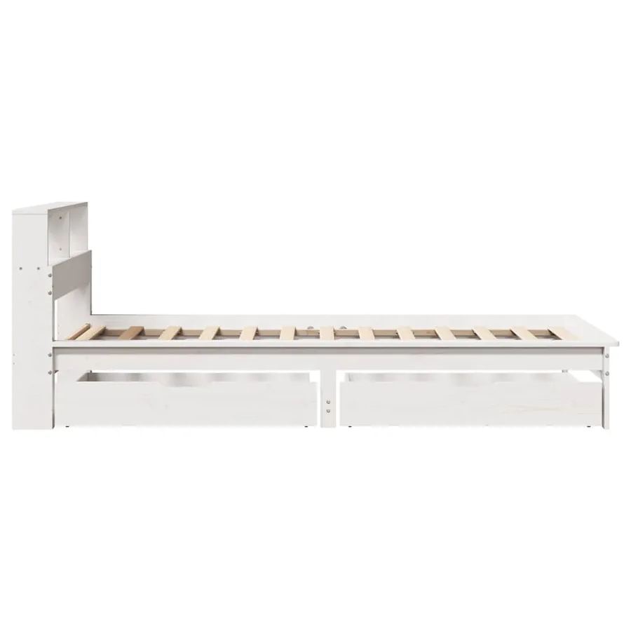 Lit bibliothèque sans matelas blanc 90x200cm bois de pin massif - 5