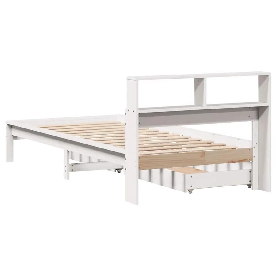 Lit bibliothèque sans matelas blanc 90x200cm bois de pin massif - 6