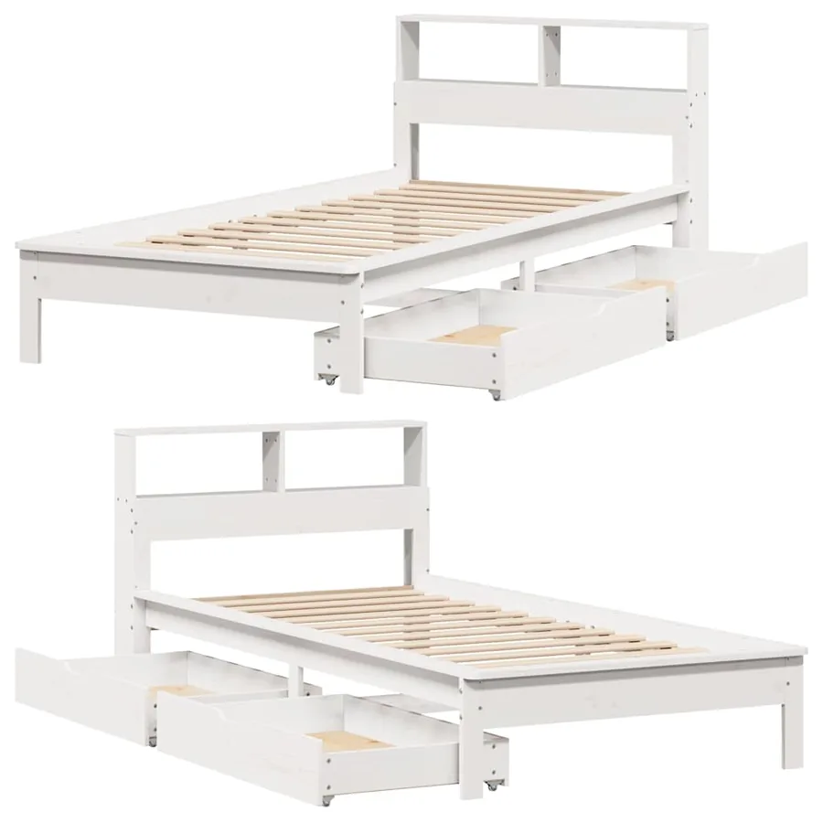 Lit bibliothèque sans matelas blanc 90x200cm bois de pin massif - 9