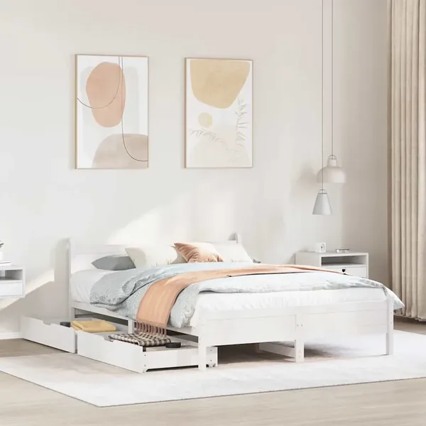 Cadre de lit sans matelas blanc 150x200 cm bois de pin massif