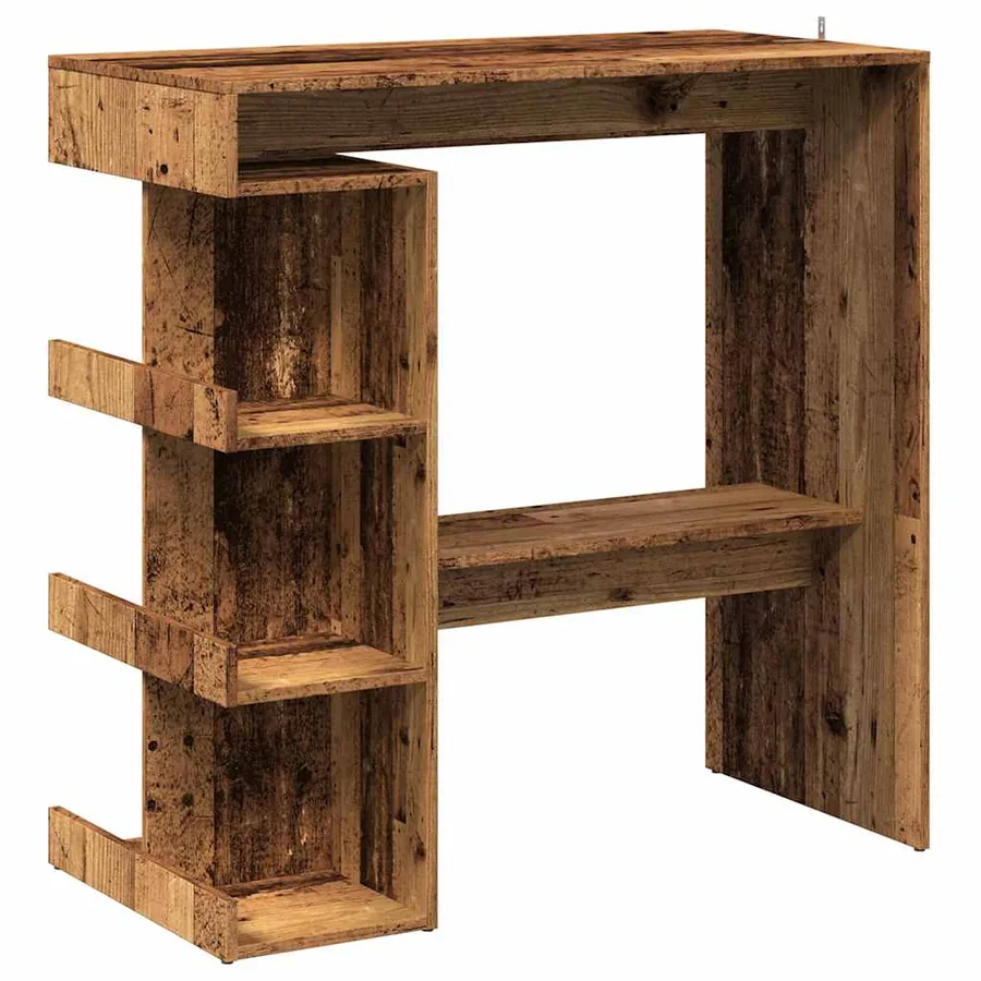 Table de bar étagère de rangement vieux bois 100 x 48 x 101,5cm - 2