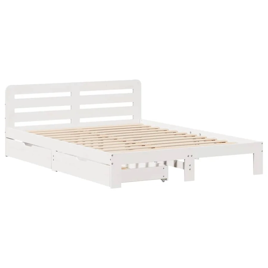 Cadre de lit sans matelas blanc 160x200 cm bois de pin massif - 3