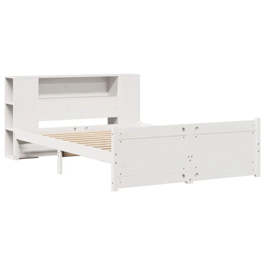 Lit bibliothèque sans matelas blanc 160x200 cm bois pin massif - 3