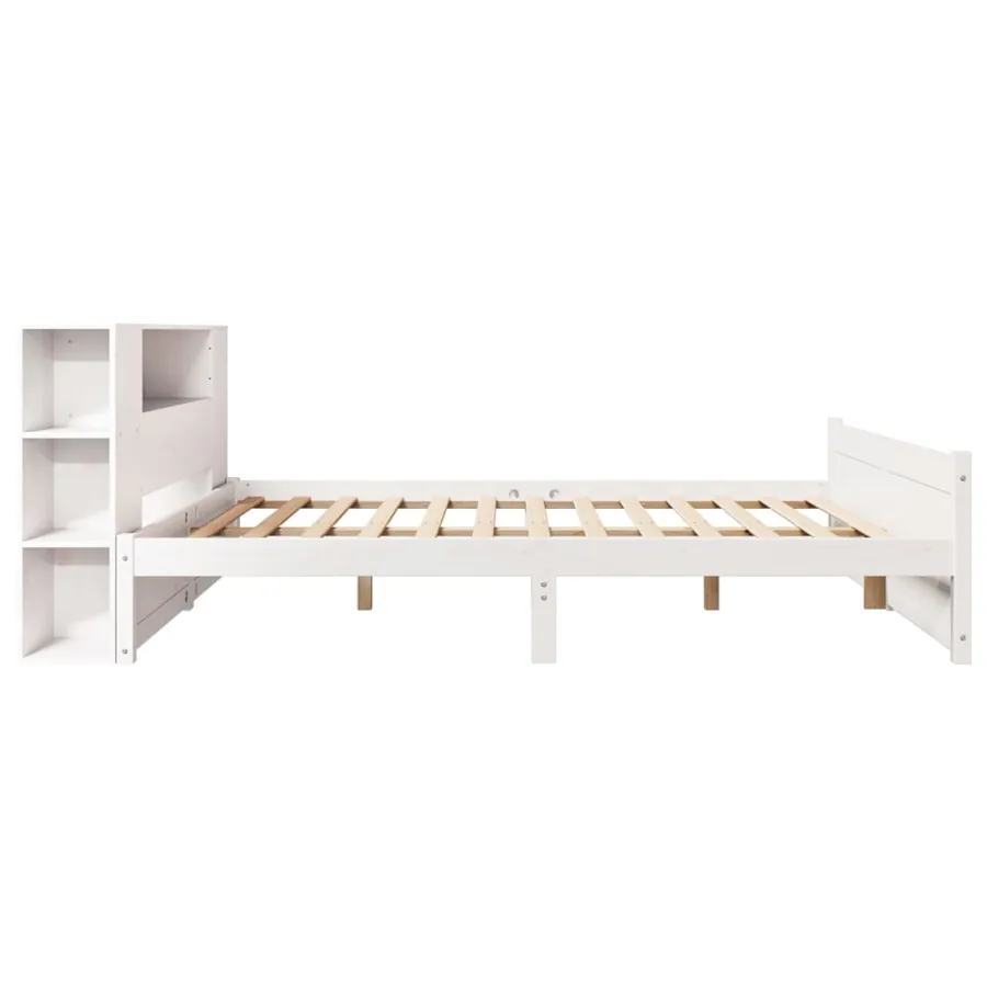 Lit bibliothèque sans matelas blanc 160x200 cm bois pin massif - 5