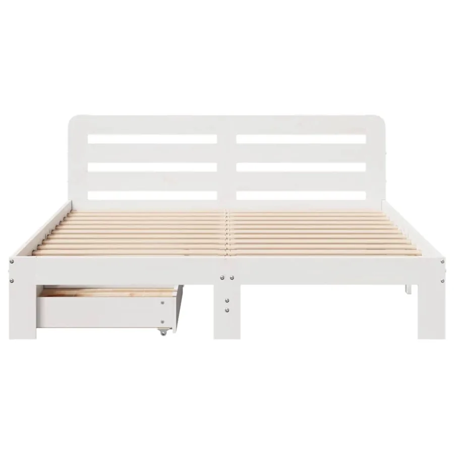 Cadre de lit sans matelas blanc 140x200 cm bois de pin massif - 4