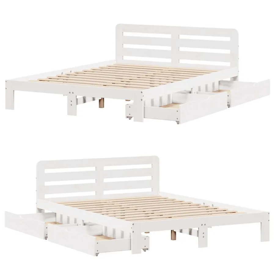 Cadre de lit sans matelas blanc 140x200 cm bois de pin massif - 9