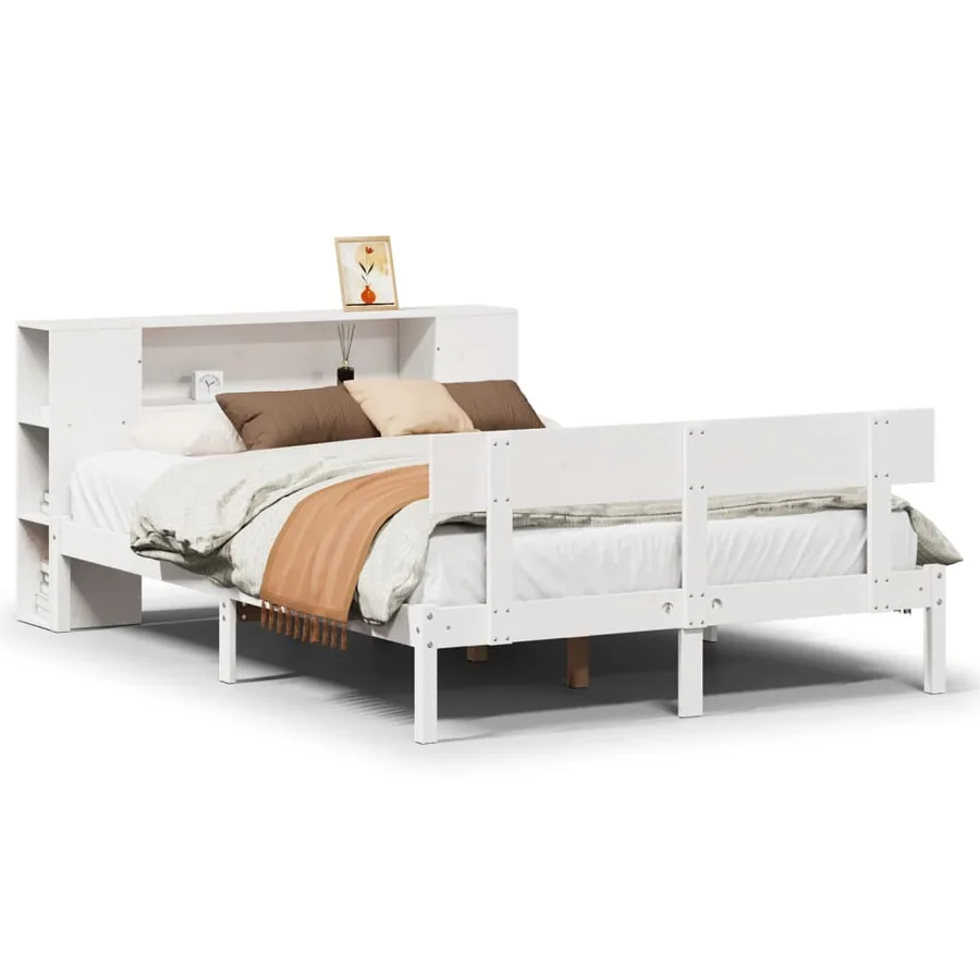 Lit bibliothèque sans matelas blanc 160x200 cm bois pin massif - 2