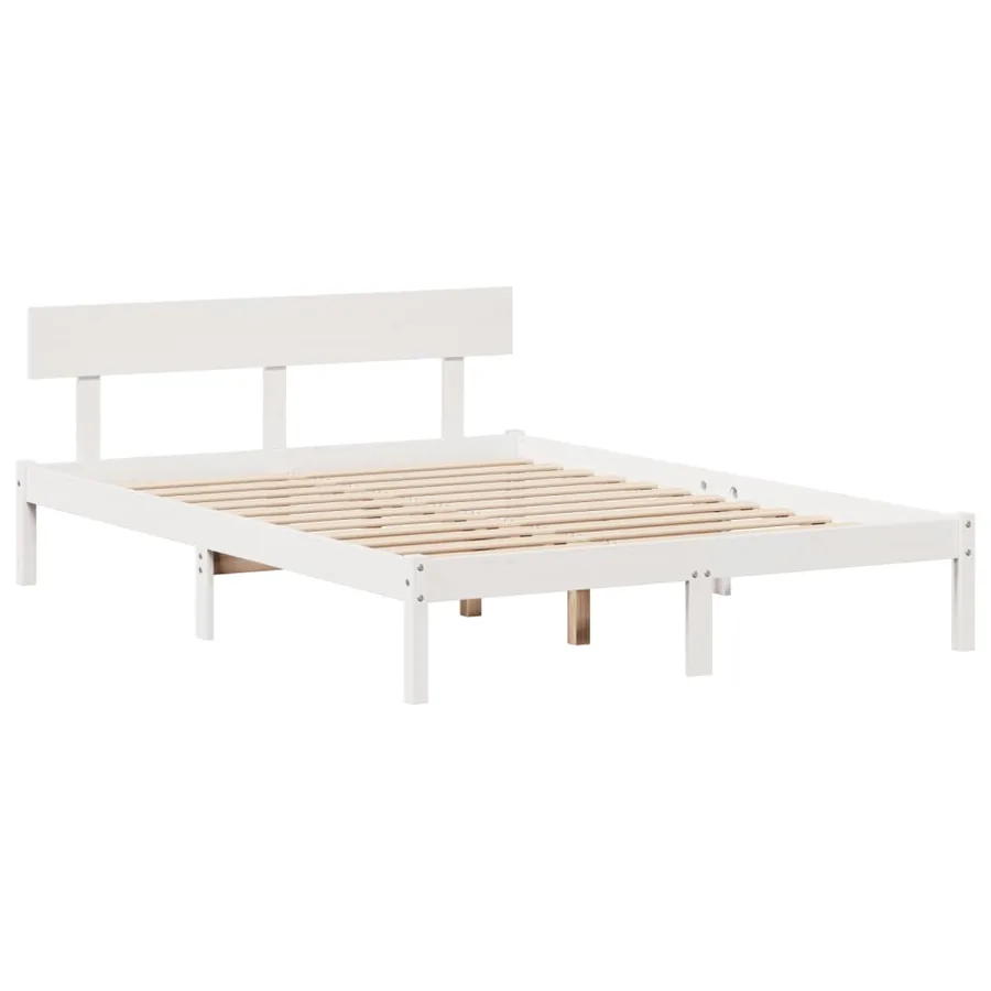 Lit bibliothèque sans matelas blanc 160x200 cm bois pin massif - 5