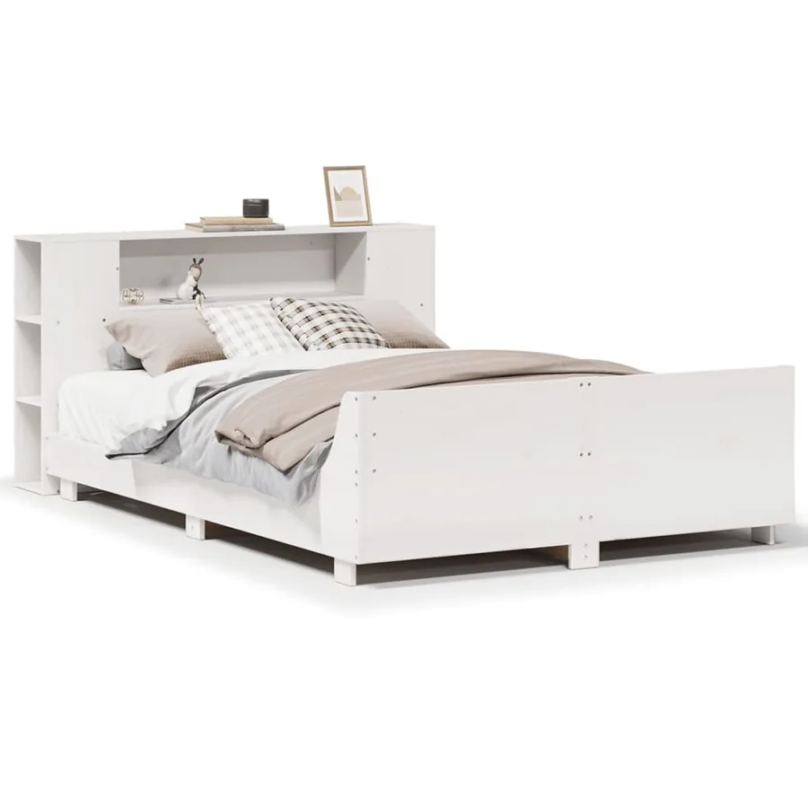Cadre de lit sans matelas blanc 160x200 cm bois de pin massif - 2