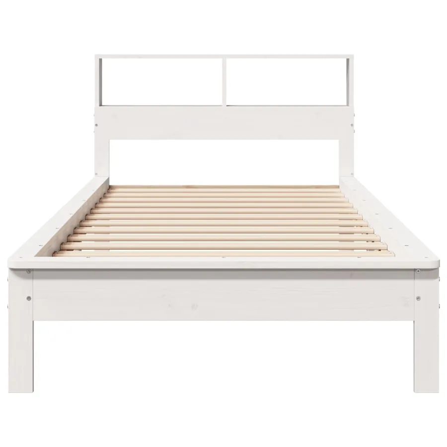 Lit bibliothèque sans matelas blanc 90x190cm bois de pin massif - 4