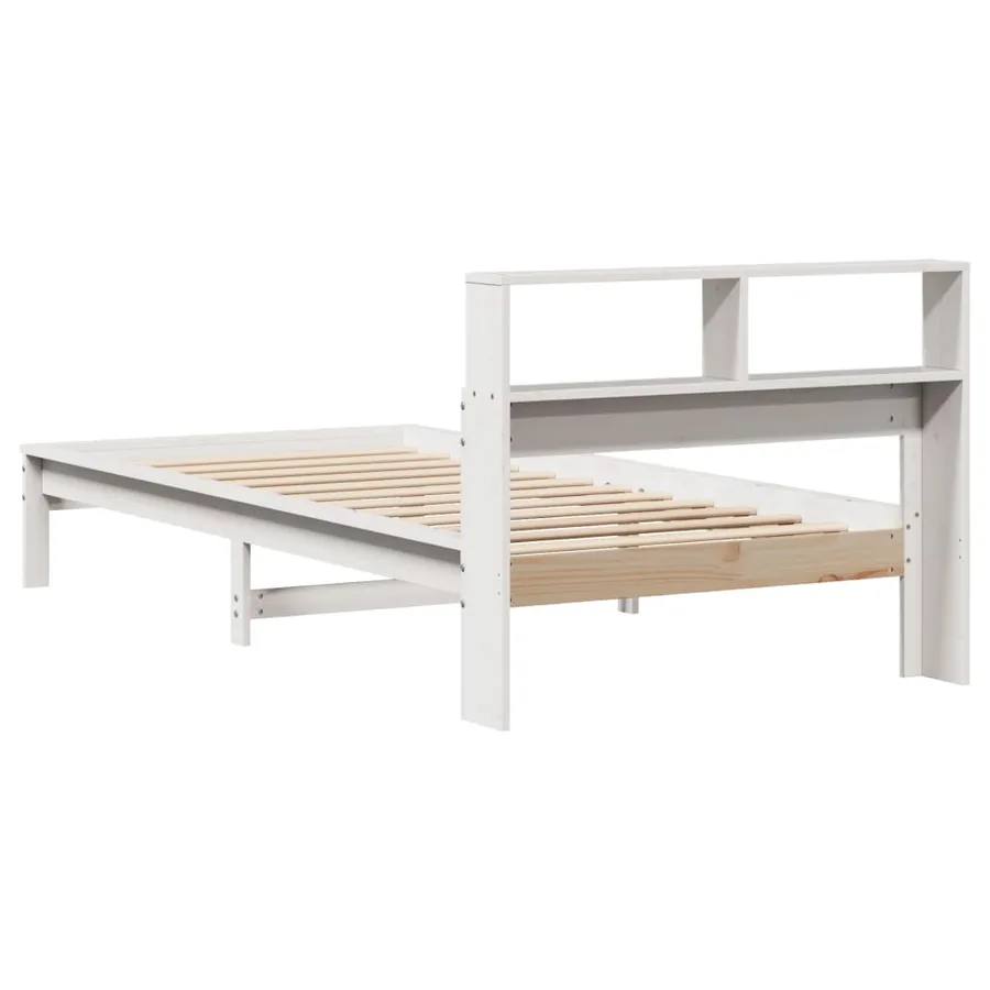 Lit bibliothèque sans matelas blanc 90x190cm bois de pin massif - 6