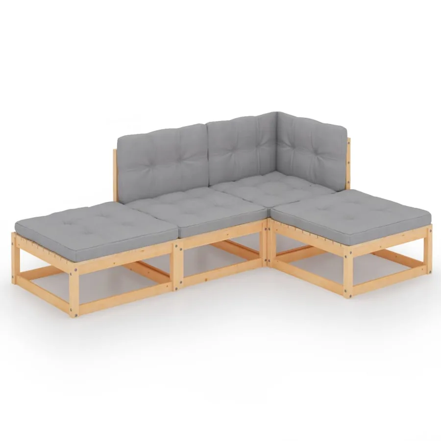 Salon de jardin 4 pcs avec coussins Bois de pin massif - 2