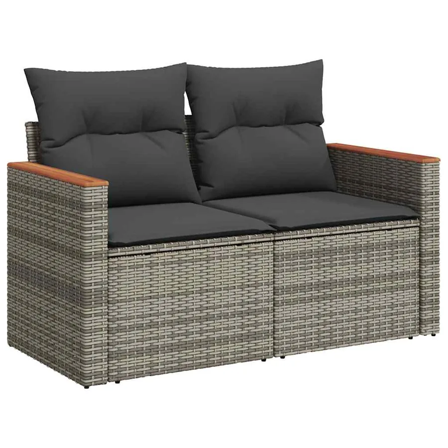 Salon de jardin avec coussins 9 pcs gris résine tressée acacia - 5