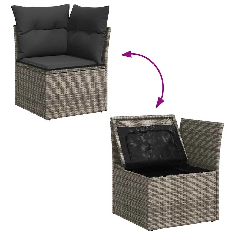 Salon de jardin avec coussins 9 pcs gris résine tressée acacia - 9