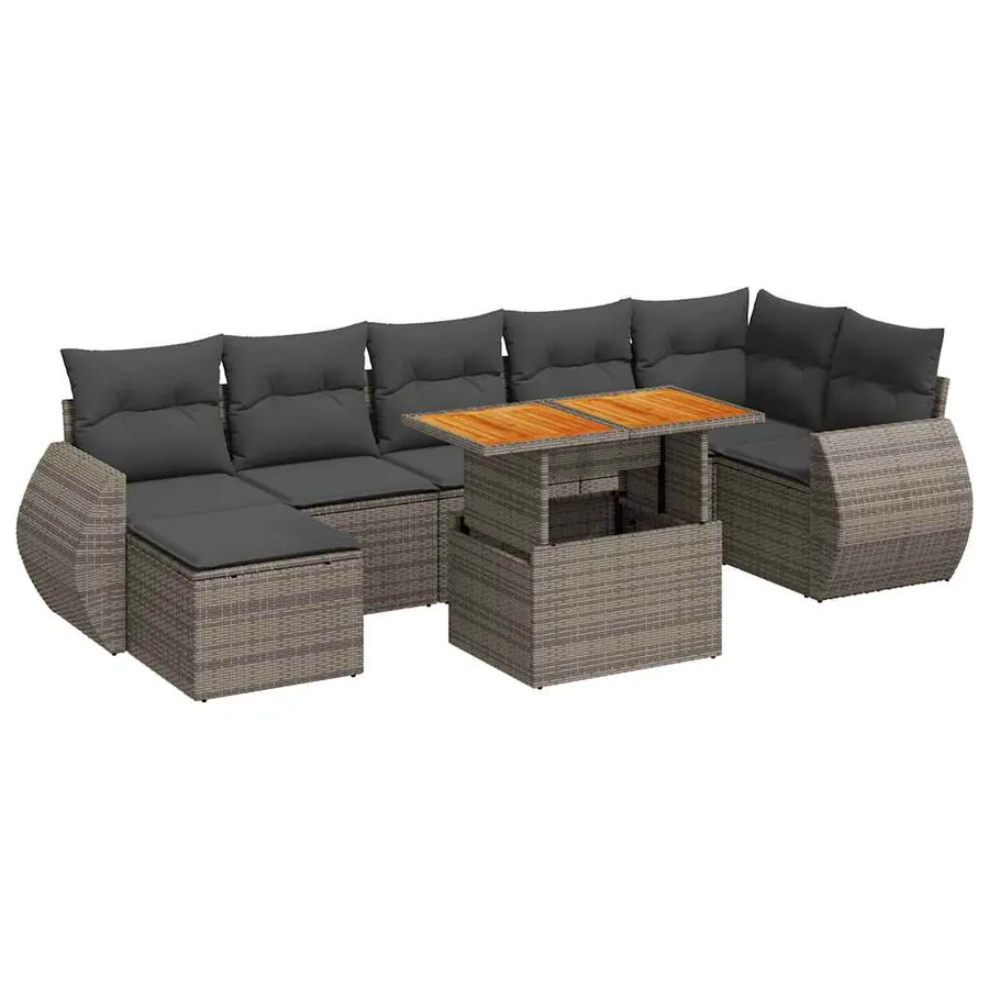 Salon de jardin 8 pcs avec coussins gris résine tressée - 2