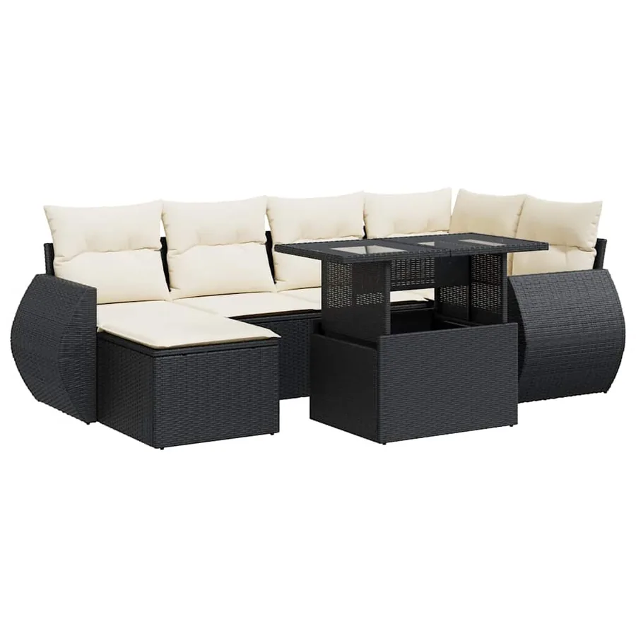Salon de jardin 7 pcs avec coussins noir résine tressée 55 x 62 x 69 cm - 68,0 kg - 2