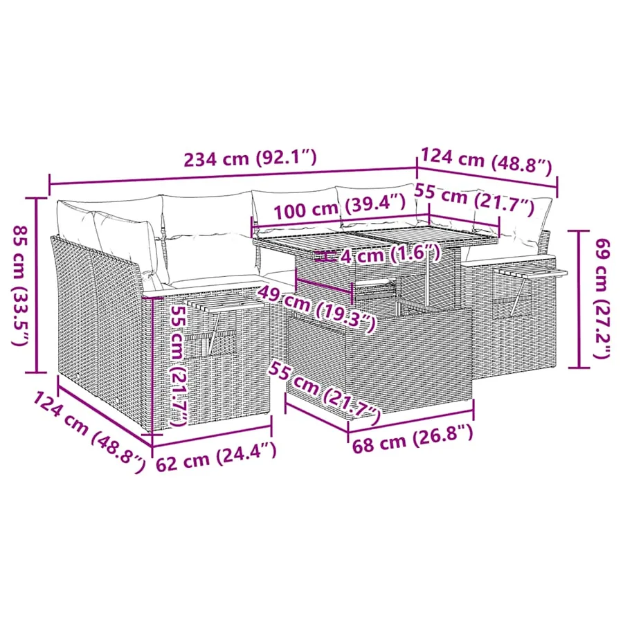 Salon de jardin avec coussins 7 pcs beige résine tressée acacia - 15