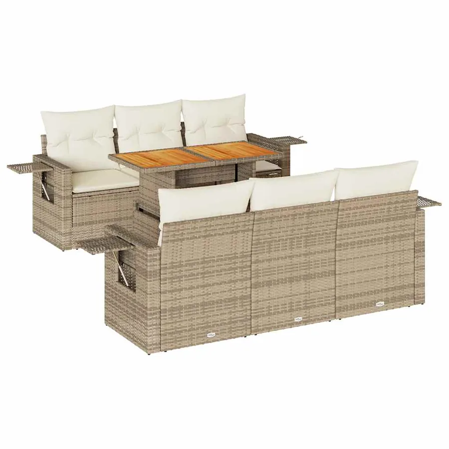Salon de jardin avec coussins 7 pcs beige résine tressée - 2
