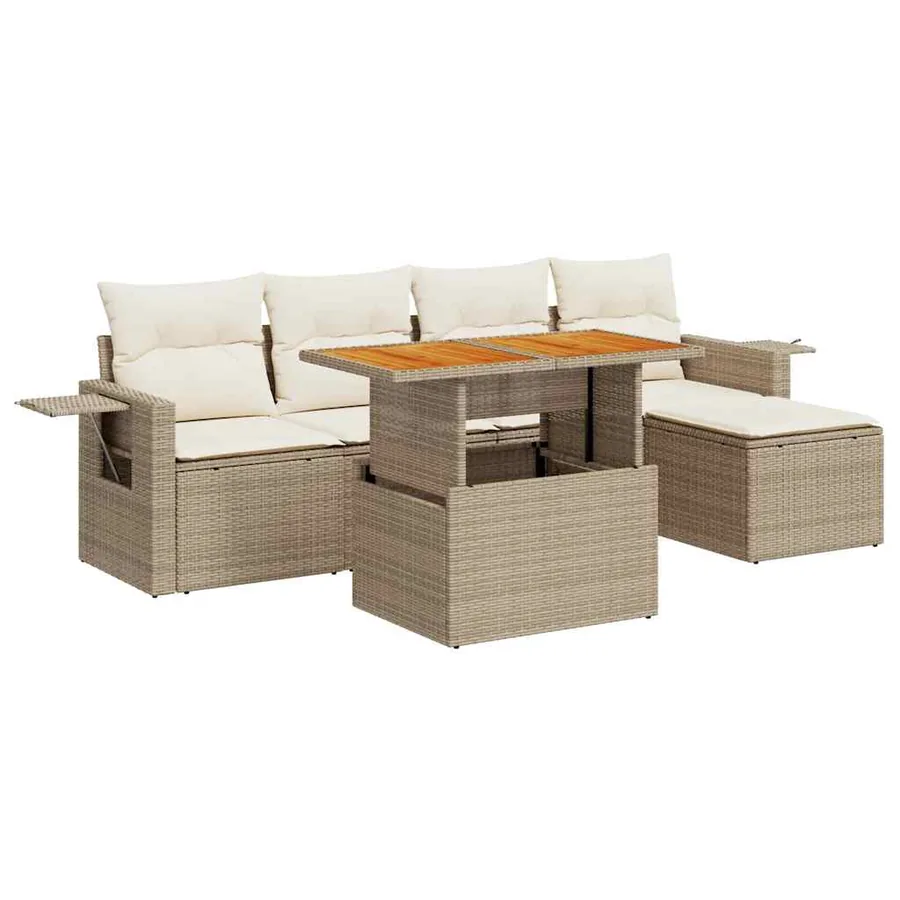Salon de jardin avec coussins 6 pcs beige résine tressée - 2