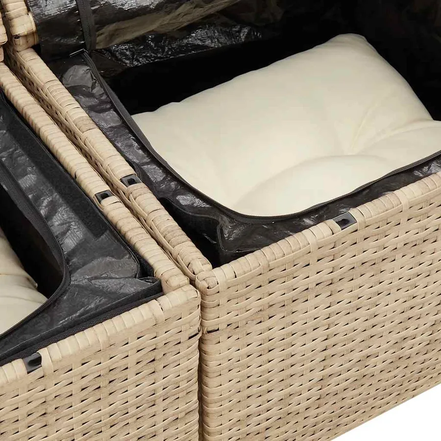 Salon de jardin 6 pcs avec coussins beige résine tressée acacia - 11