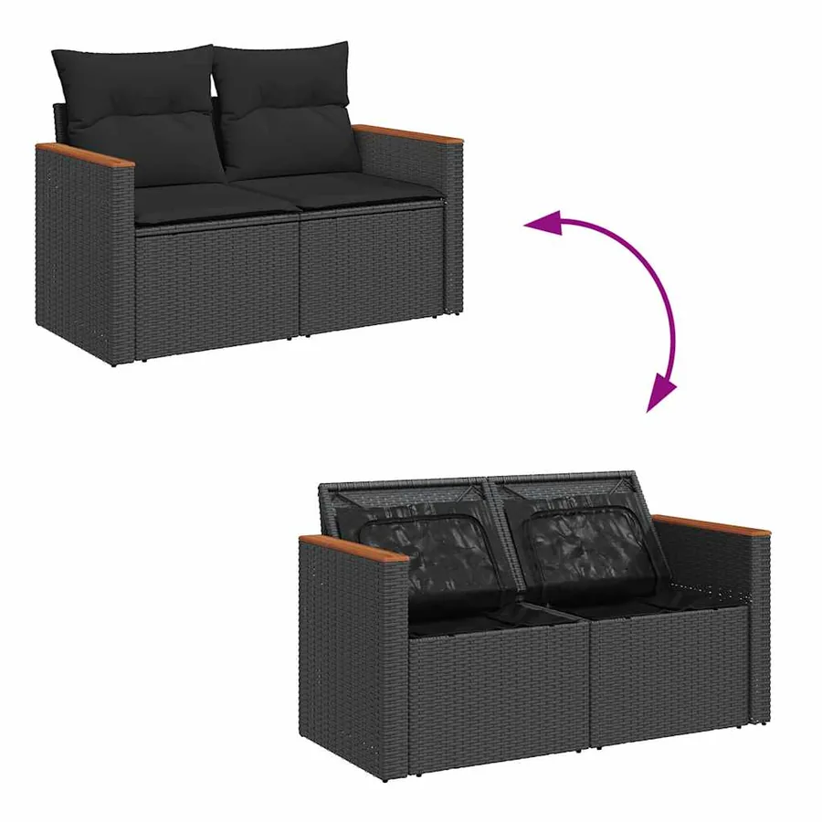 Salon de jardin avec coussins 8 pcs noir résine tressée acacia - 7