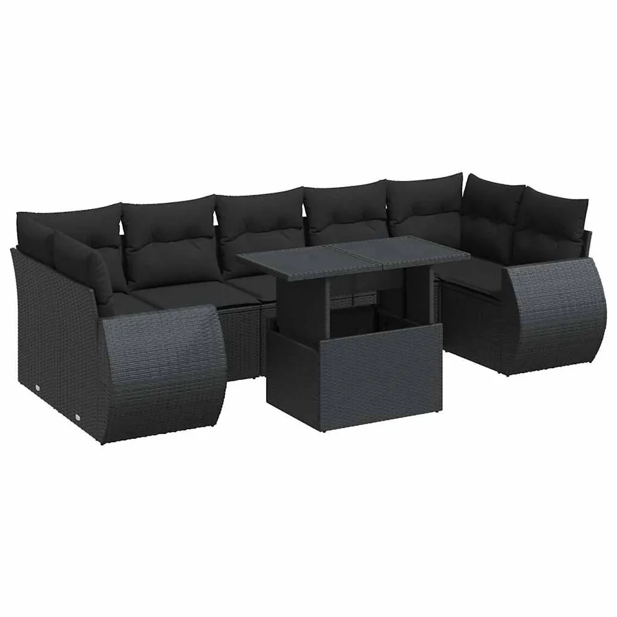 Salon de jardin 8 pcs avec coussins noir résine tressée - 2