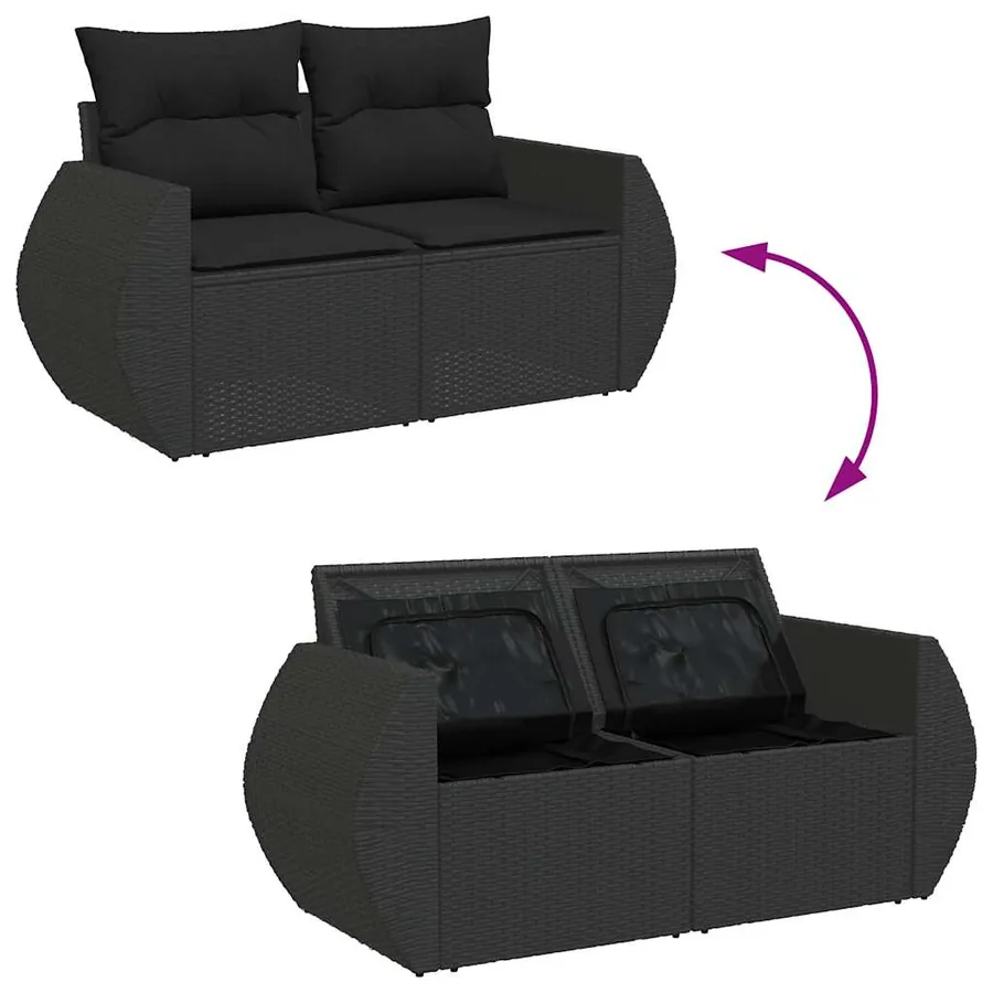 Salon de jardin 8 pcs avec coussins noir résine tressée - 9