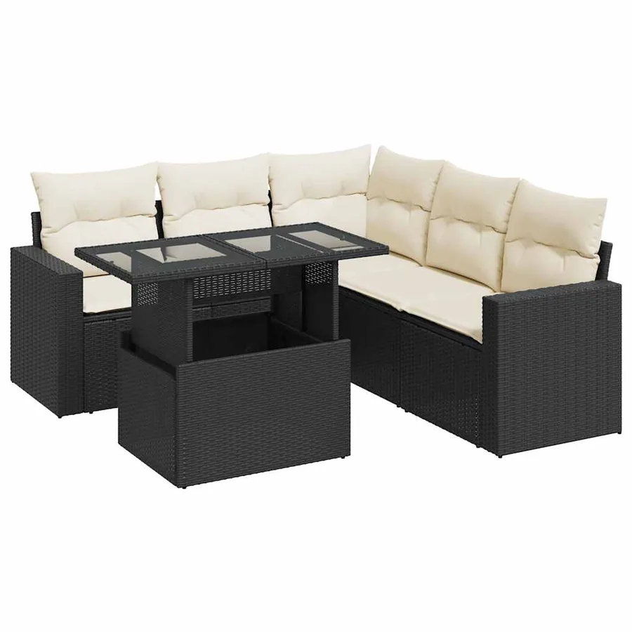 Salon de jardin 6 pcs avec coussins noir résine tressée - 2