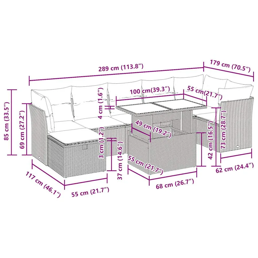 Salon de jardin 8 pcs avec coussins noir résine tressée - 16