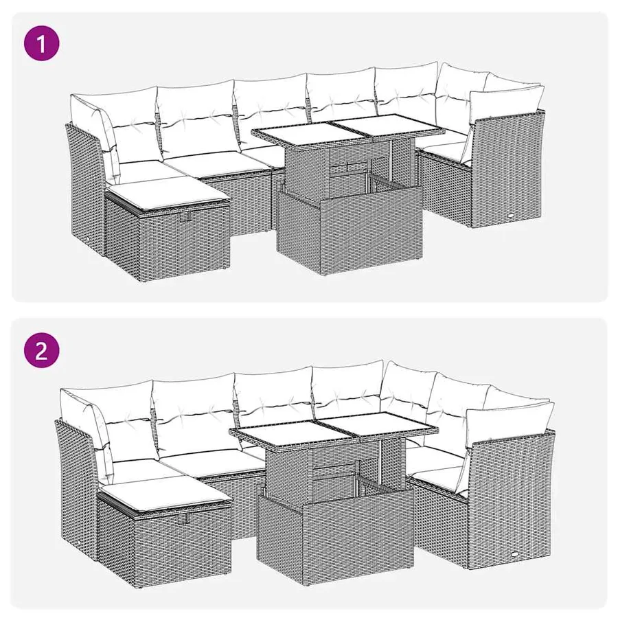 Salon de jardin 8 pcs avec coussins noir résine tressée - 7