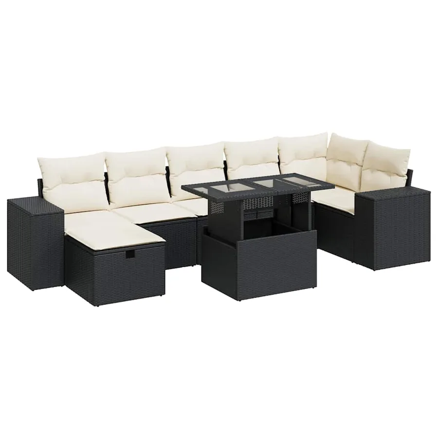 Salon de jardin 5 pcs avec coussins noir résine tressée - 2