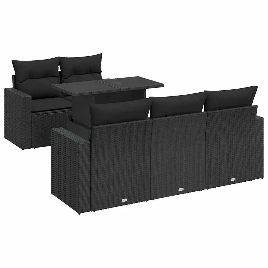 Salon de jardin 6 pcs avec coussins noir résine tressée - 2