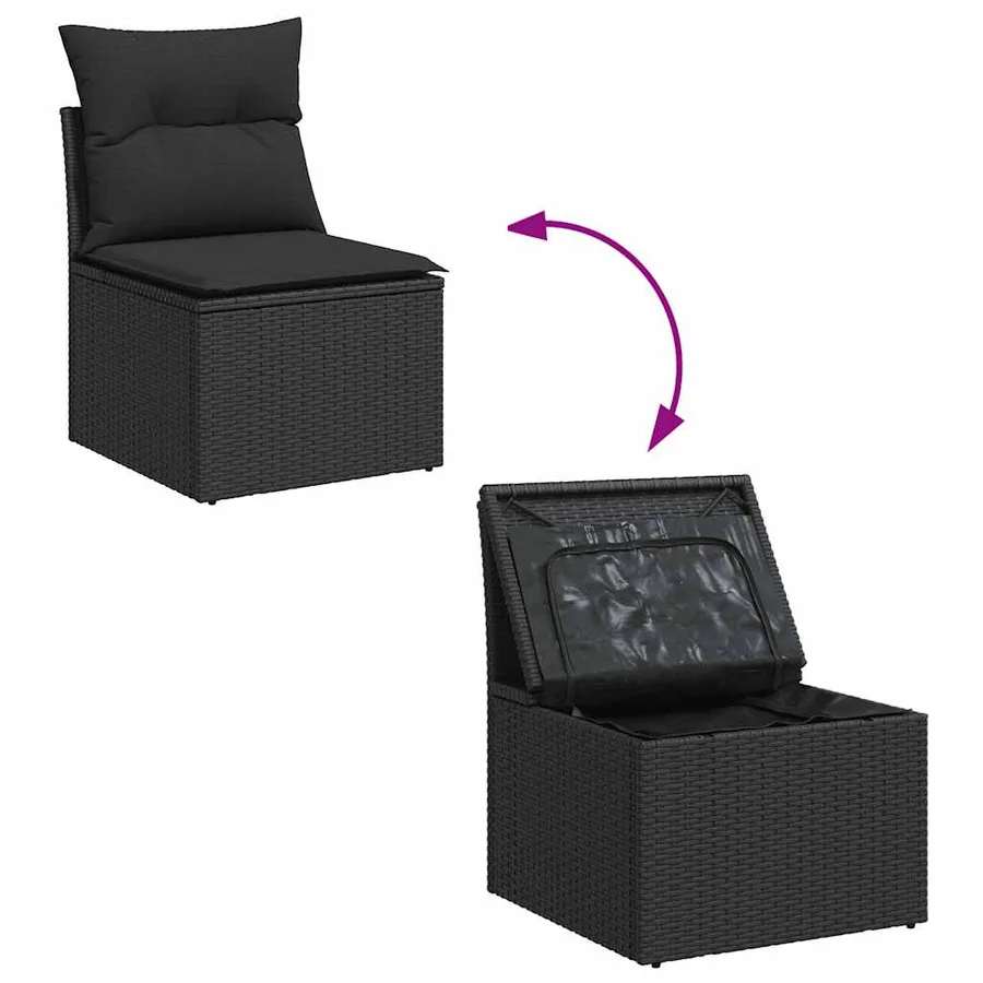 Salon de jardin 6 pcs avec coussins noir résine tressée - 6