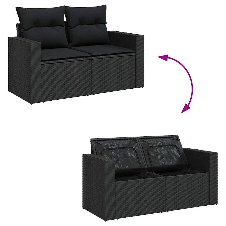 Salon de jardin 6 pcs avec coussins noir résine tressée - 7