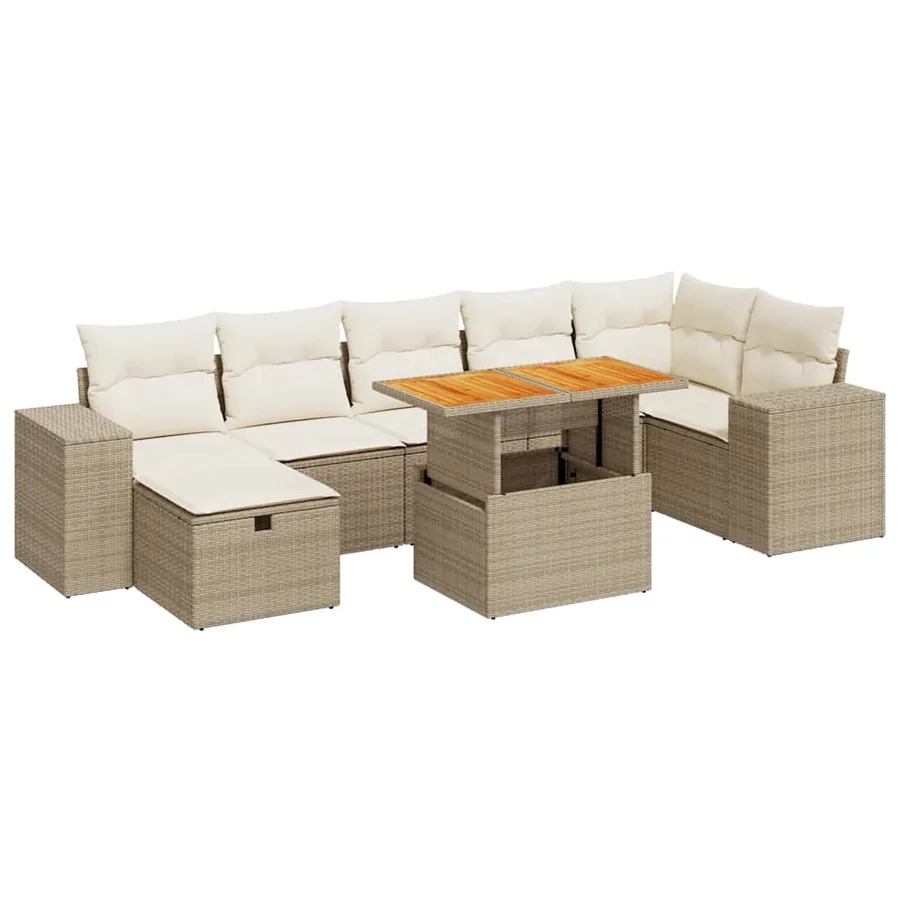 Salon de jardin avec coussins 5 pcs beige résine tressée acacia - 2