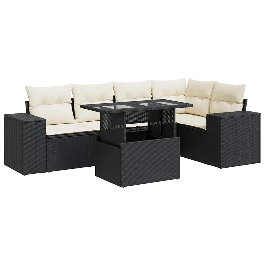 Salon de jardin 6 pcs avec coussins noir résine tressée - 2